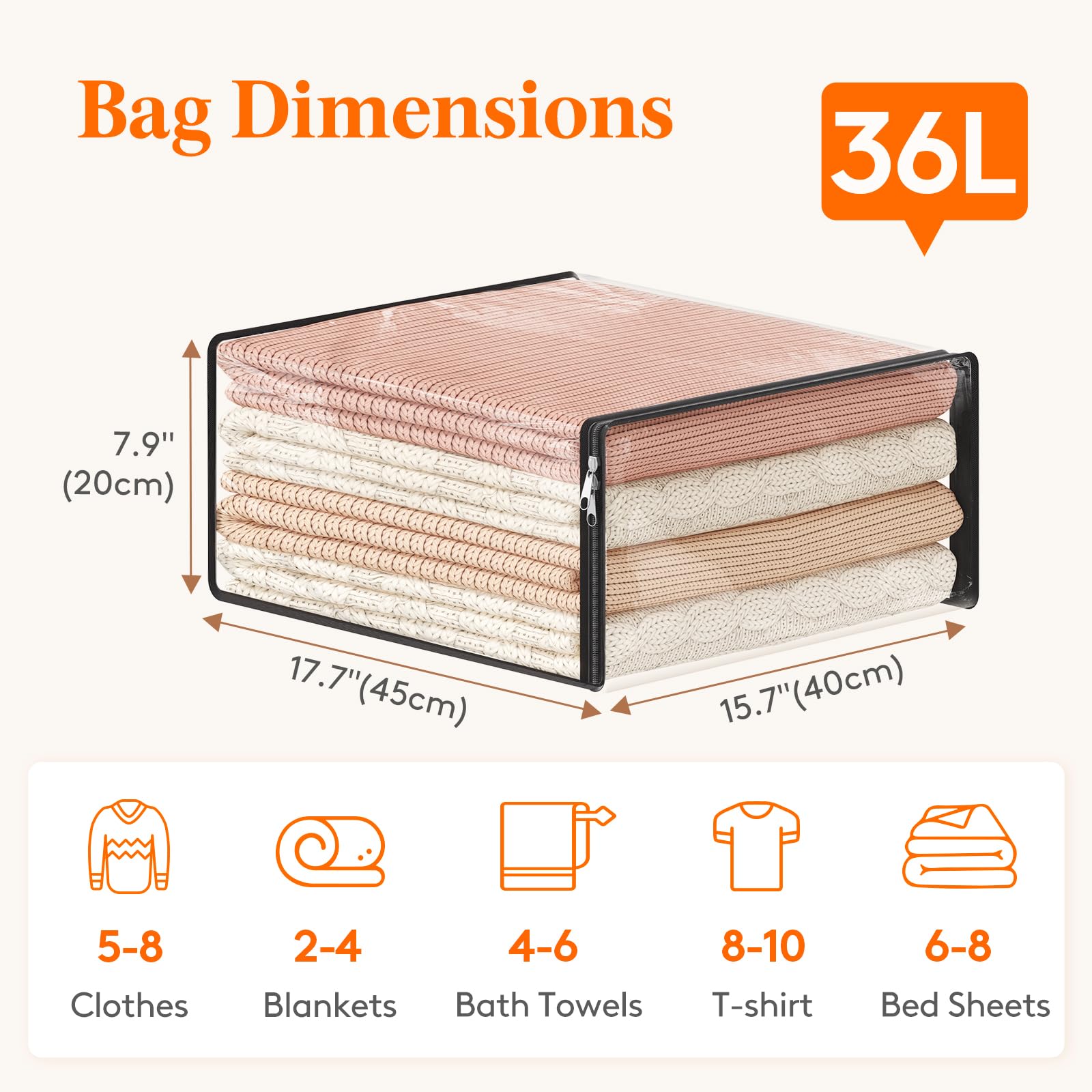 Lifewit 36L Clear Sheet Storage Bags with Zipper 3 Pack, Plastic Sweater Storage Bins for Clothing, Vinyl Foldable Clothes Conta